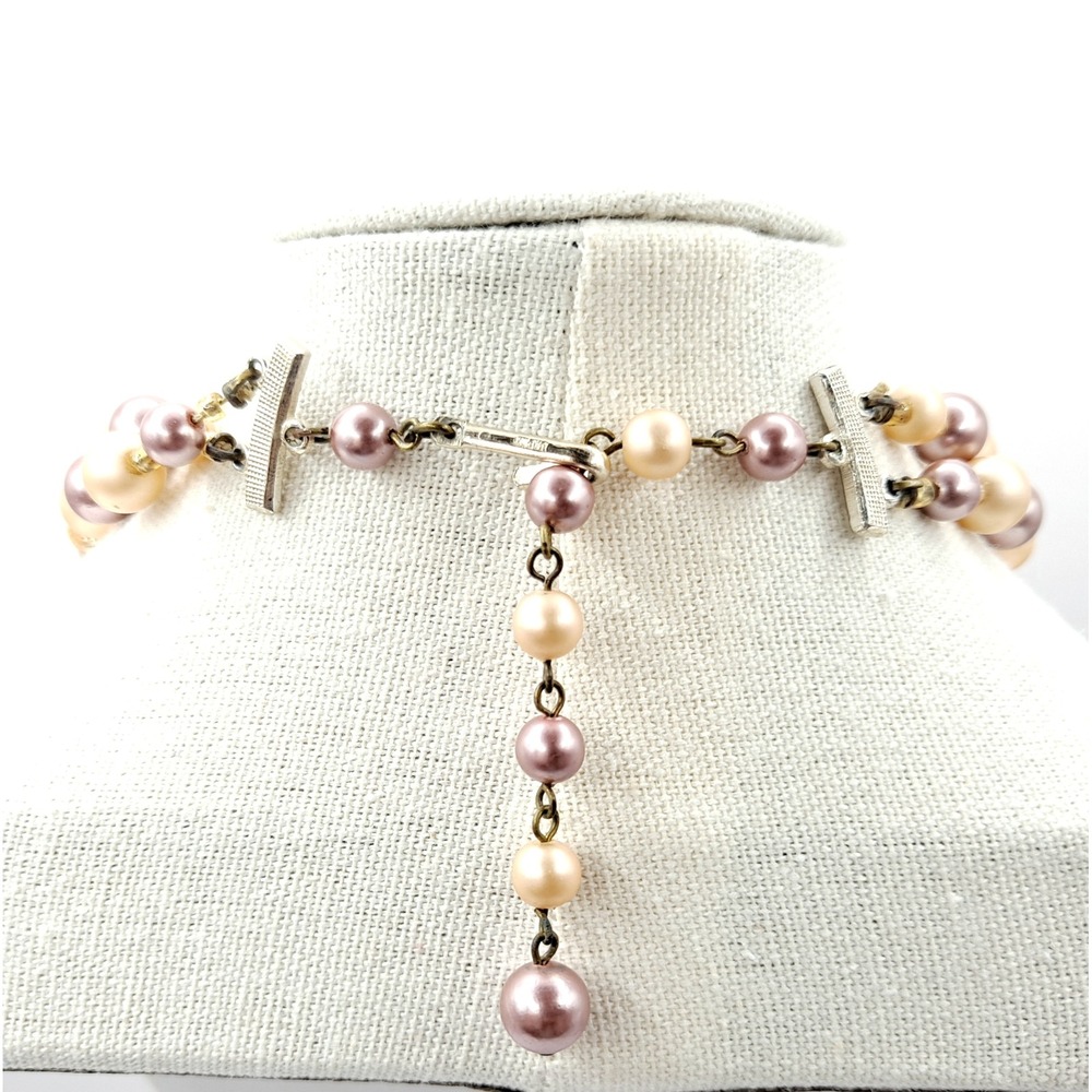Vintage Japan Double Strand Necklace Chunky Bamboo Faux Pearl Glass Beads 16" - Picture 5 of 12